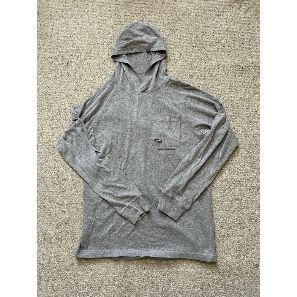 Ariat Rebar Mens Small Charcoal Grey Grid Fleece Hoodie Work Performance Shirt